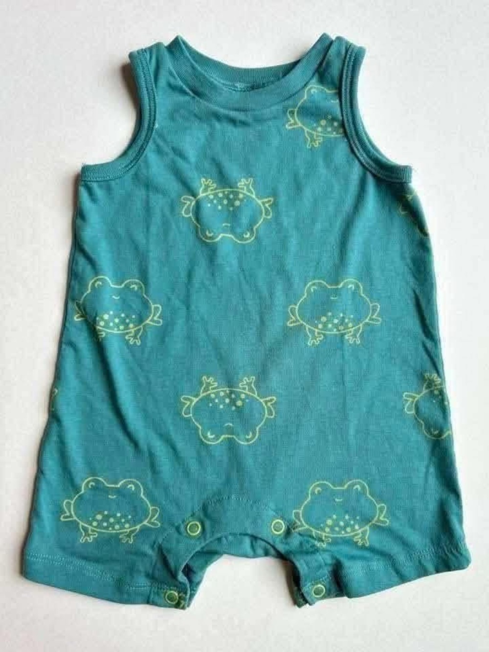 okie dokie Teal Frog Print Sleeveless Romper